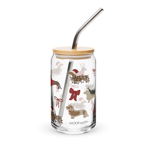 dachshund christmas tumbler, doxie cup, doxie Christmas cup, Dachshund Christmas cup, Dog Mom Gifts, Holiday glass cup, Dachshund Mom