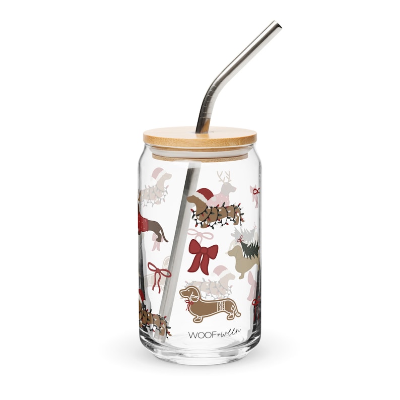 Glass Cup - dachshund christmas tumbler with doxies