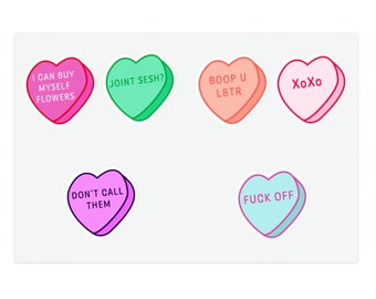 Candy Hearts | Sweet Heart Candy | Stickers Set of 6