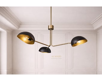 Modern Brass Chandelier Sculptural Black Gold Ceiling Light