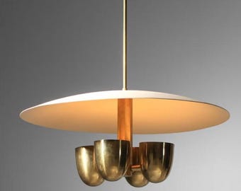 Luminária de teto moderna de meados do século XX com 4 lâmpadas de latão.