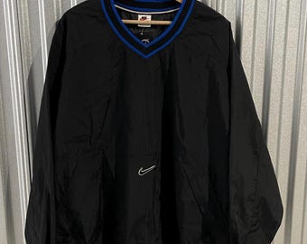 Vintage 90s Nike Navy Blue Nylon V Neck Pullover Windbreaker