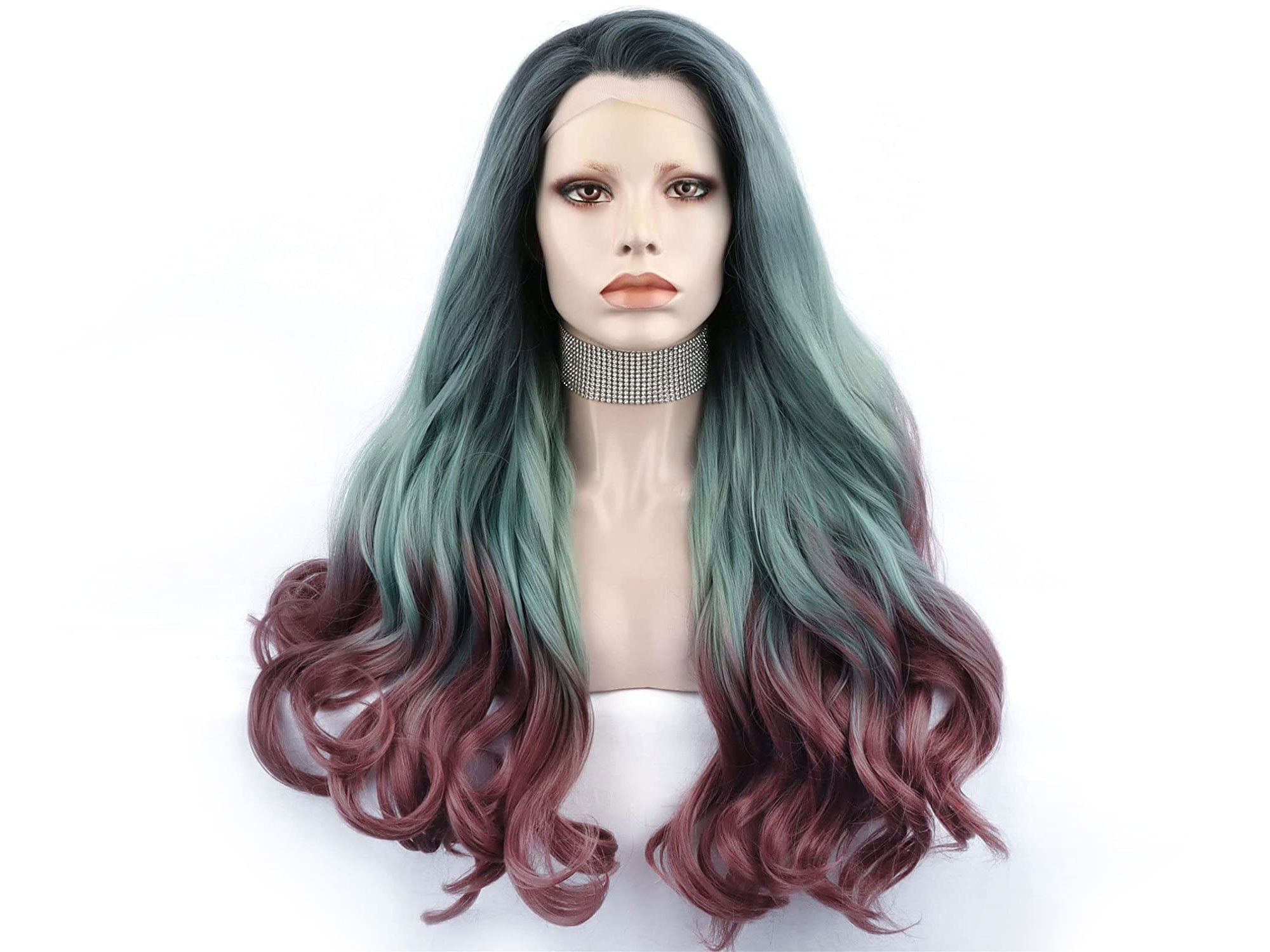 Green Lace Front Wavy Lob Heat Resistant Wig Amazon.com: haha Dark Green 13x6 Lace Front Wig Human Hair  main image 4