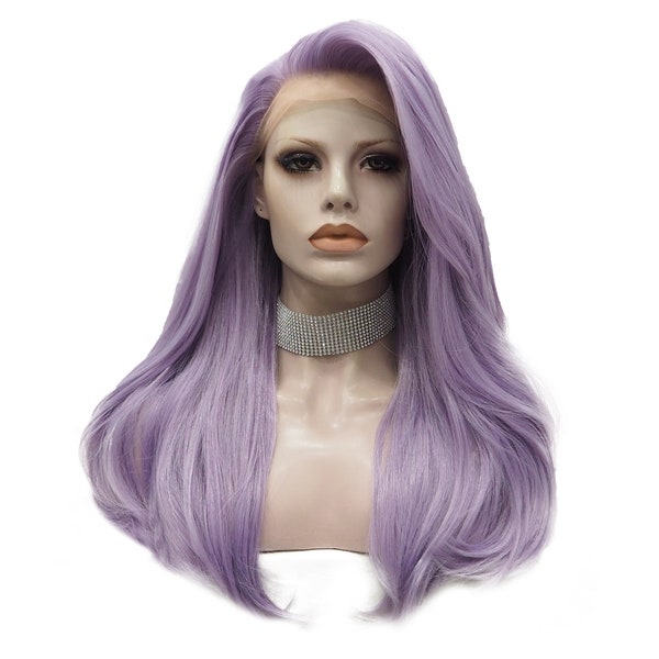 Light Purple Lace Front Wig Natural Long Straight Half Hand Tied Synthetic Wig for Fashion Women