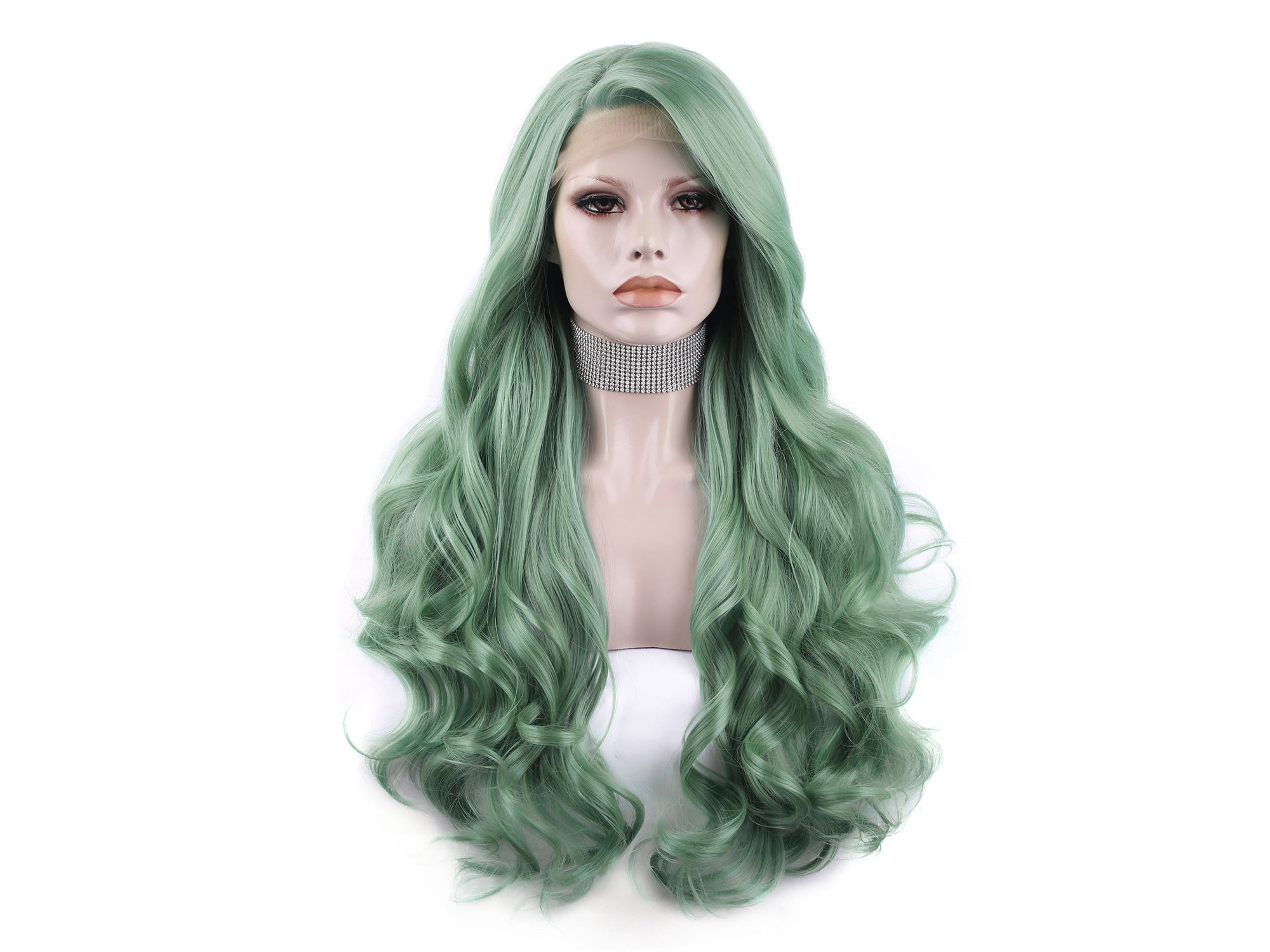 Green Lace Front Wig: Long Wavy Heat Resistant Synthetic  display picture 1