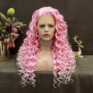 Imstyle Pink Lace Front Wigs Long Wavy Synthetic Wig for Women Natural Hairline Mera Cosplay Party Halloween Heat Resistant Hair 26inch