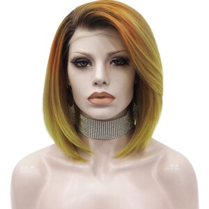 Imstyle Orange Lace Front Wigs Short Bob Wigs Mixed Color Synthetic Hair Wig with Natural Hairline for Cosplay Party…