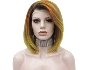 Orange Bob Wig: Imstyle Mixed Color Synthetic Lace Front Wig
