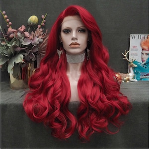 Imstyle Red Lace Front Wigs Long Wavy Synthetic Wig for Women Natural Hairline Mera Cosplay Party Halloween Heat Resistant Hair 26inch