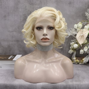 Imstyle Blonde Curly Synthetic Wig Heat Resistant Celebrity Costume Short Lace front Wig, short wavy Marilyn Monroe hairstyle
