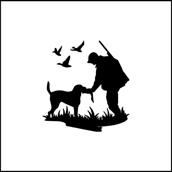 Hunter And His Dog Vinyl  Decal/Sticker for Laptop/Car/Truck/RV/Motorhome/Windows