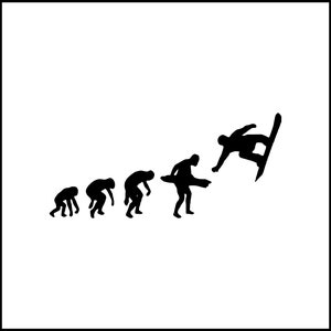 Calcomanía de vinilo divertida con la leyenda &quot;Evolución del hombre al snowboard&quot;