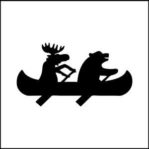 Moose And Bear Paddling Canoe Vinyl Decal