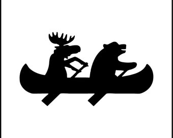 Moose And Bear Paddling Canoe Vinyl Decal