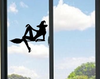 Sexy Witch On Broom Vinyl Decal