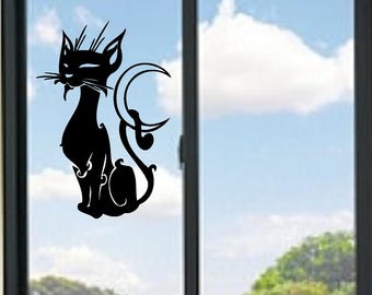 Cat and Moon Vinyl Decal