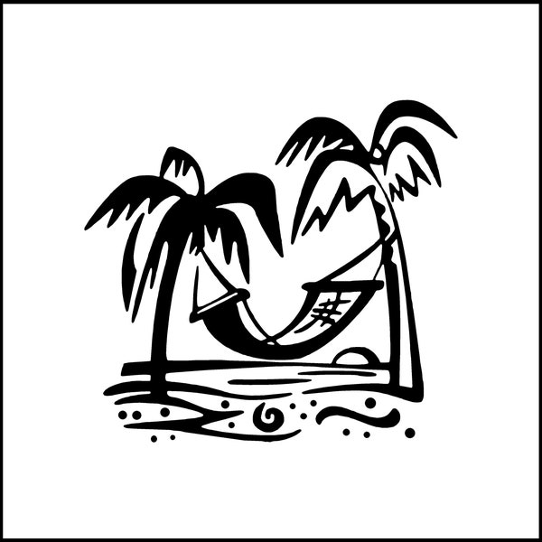 Beach Scene With Hammock Vinyl Decal/Sticker for Laptop/Car/Truck/RV/Motorhome/Windows