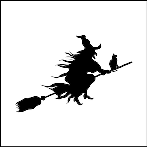 Witch And Bird Flying On Broom Vinyl Decal