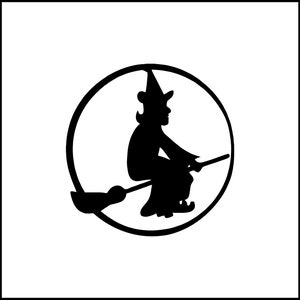 Witch Flying On Broom In Moon Silhouette #2 Vinyl Decal