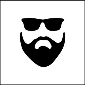 Puede incluir: Ilustración en blanco y negro de una persona con gafas de sol y barba.