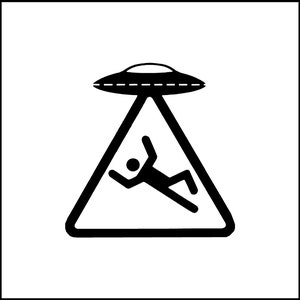 Alien Space Ship Abducting Human Vinyl Decal