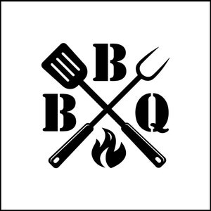 BBQ Words And Grilling Utensils Vinyl Decal