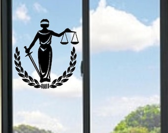 Blind Lady Justice With Law Scales And Sword Symbol/Logo Vinyl  Decal