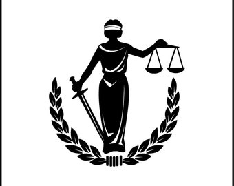 Blind Lady Justice With Law Scales And Sword Symbol/Logo Vinyl  Decal