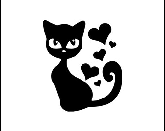 Cat with Hearts Vinyl Decal, Car/Laptop Sticker