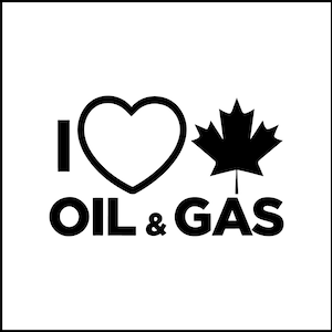 Puede incluir: Diseño gráfico en blanco y negro con un corazón, una hoja de arce y el texto "Me encanta el PETRÓLEO & GAS".