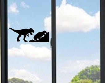Tyrannosaurus Rex Dinosaur Chasing Car Vinyl Decal