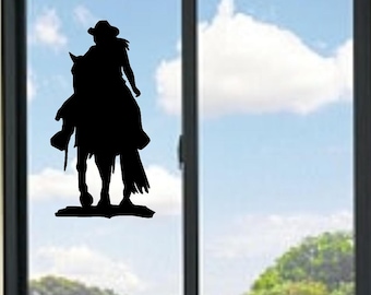 Adesivo in vinile con silhouette di cavallo da equitazione di Cowgirl