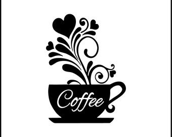 Coffee Cup And Hearts Design Vinyl Decal