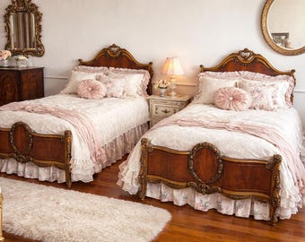 Antique French Louis XV style solid wood twin bed frames