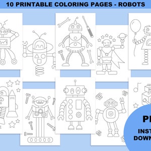 Robot coloring book for kids, robot coloring pages printable, robot party favors, printable coloring book for kids, robot birthday party