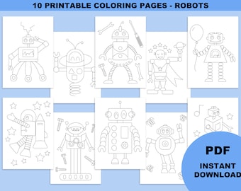 Robot coloring book for kids, robot coloring pages printable, robot party favors, printable coloring book for kids, robot birthday party