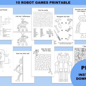 Activités anniversaire robot pour enfants, cahier d&#39;activité à télécharger pour enfant, fête d&#39;anniversaire robot, cadeau invités fête robot