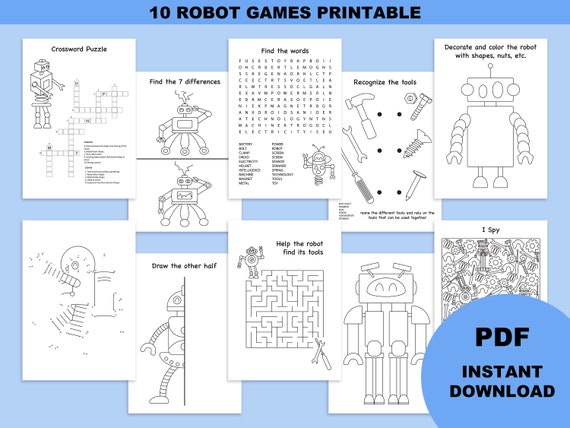 Activités anniversaire robot pour enfants, cahier d'activité à télécharger pour enfant, fête d'anniversaire robot, cadeau invités fête robot