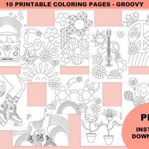 Cahier de coloriage groovy, coloriage numérique, coloriage à imprimer, coloriage hippie, coloriage adulte, anniversaire theme hippie groovy