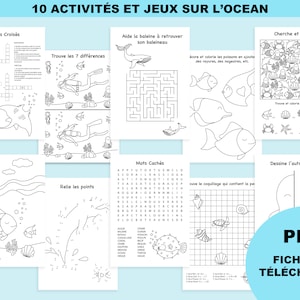 Activités en français anniversaire océan, cahier d&#39;activités, jeux à imprimer, activité enfant à imprimer, baby shower ocean, jeux pour fête