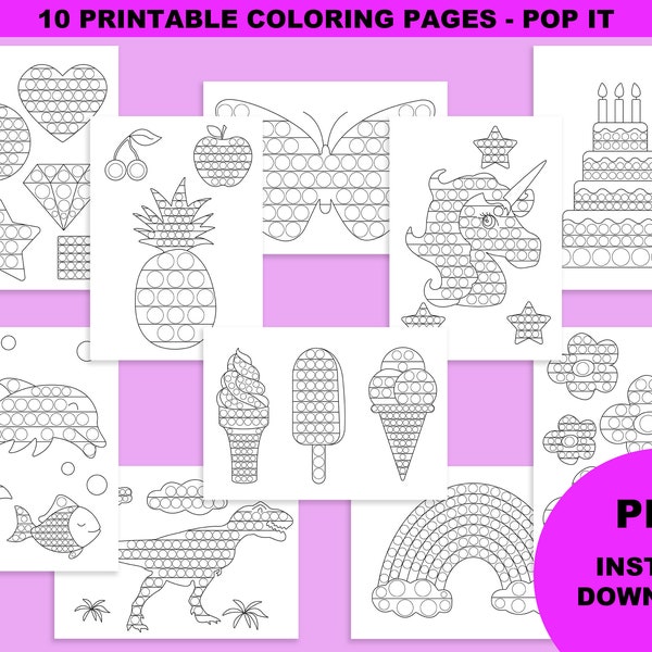 Livre de coloriage Pop it, 10 coloriages pop it à imprimer pour enfants, pop it anniversaire, téléchargement instantané, fichier PDF