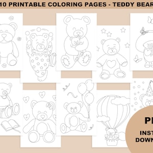 Teddy bear coloring book pdf, coloring pages printable, coloring pages for kids and toddlers, bear birthday party, teddy bear party favors