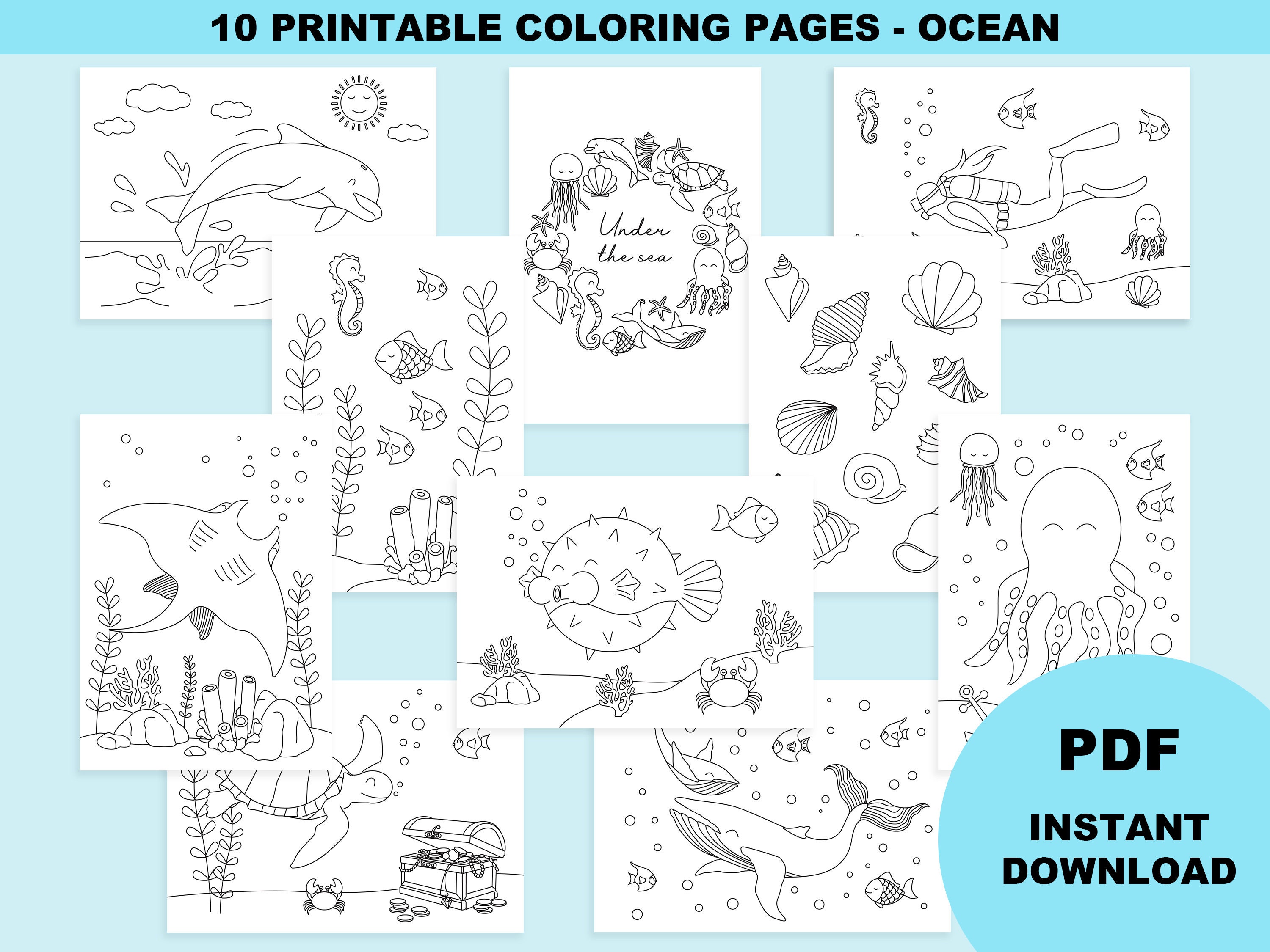Coloriage Animaux Marins, Anniversaire Océan, Jeux Imprimable Anniversaire  Theme Marin, Coloriage à Imprimer, Coloriage Animaux De La Mer - Etsy, image size:3000x2250