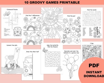 Jeux anniversaire groovy, activités anniversaire groovy, téléchargement numérique, activités enfants à imprimer, jeux anniversaire hippie