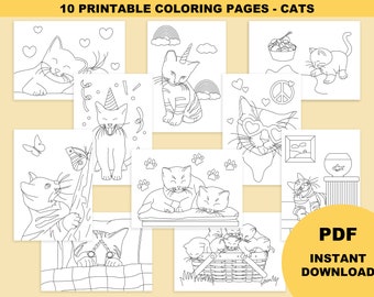 Kitten coloring page, cat birthday party favors, printable coloring for kids, kitten birthday, kids printables, cat coloring pages, toddlers