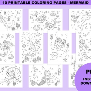 Mermaid coloring pages, mermaid party favors, instant download, printable PDF, under the sea, coloring book for kids, mermaid birthday, sea