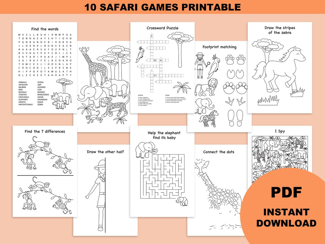 Safari Games, Kids Games Printable, Safari Birthday Party Favors, Activity Book Download ...