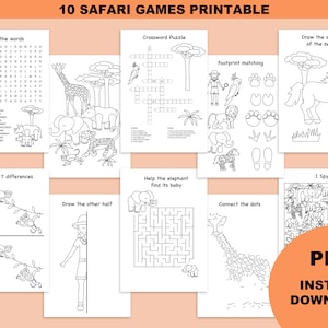 Safari games, kids games printable, safari birthday party favors, activity book download, activity book for kids, kids part games, savannah