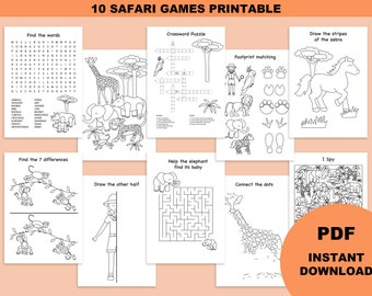 Aniversario de safari, Juegos de imprimir para niños, cuaderno de actividades, descarga numérica, cuaderno de actividades para niños, fiesta de safari