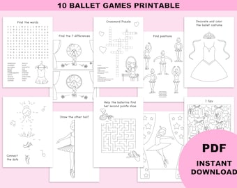 Activité enfant à imprimer, cahier d'activité fête anniversaire danse, cadeau invité fête d'anniversaire ballerine, téléchargement numérique